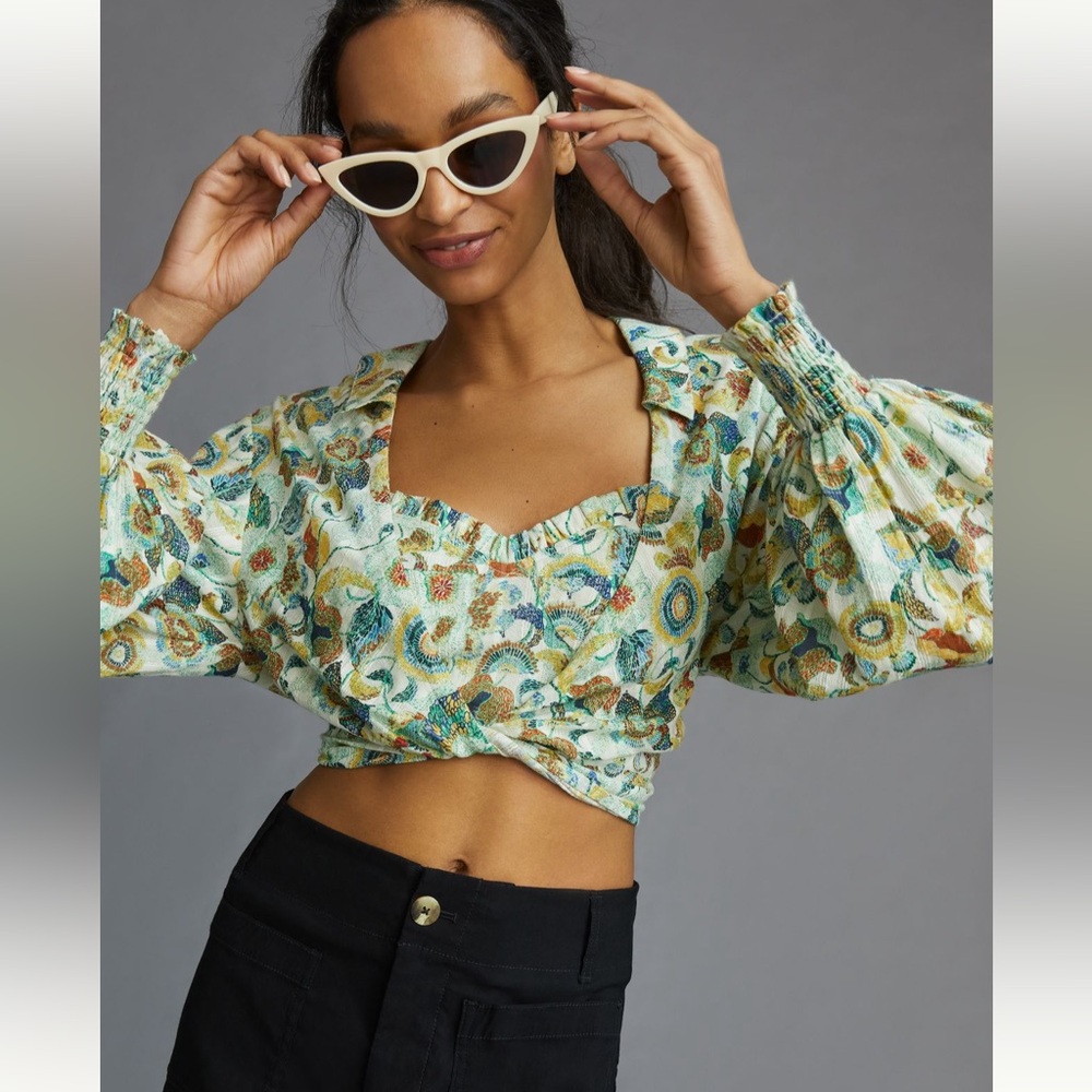 Anthropologie twist crop top set XS